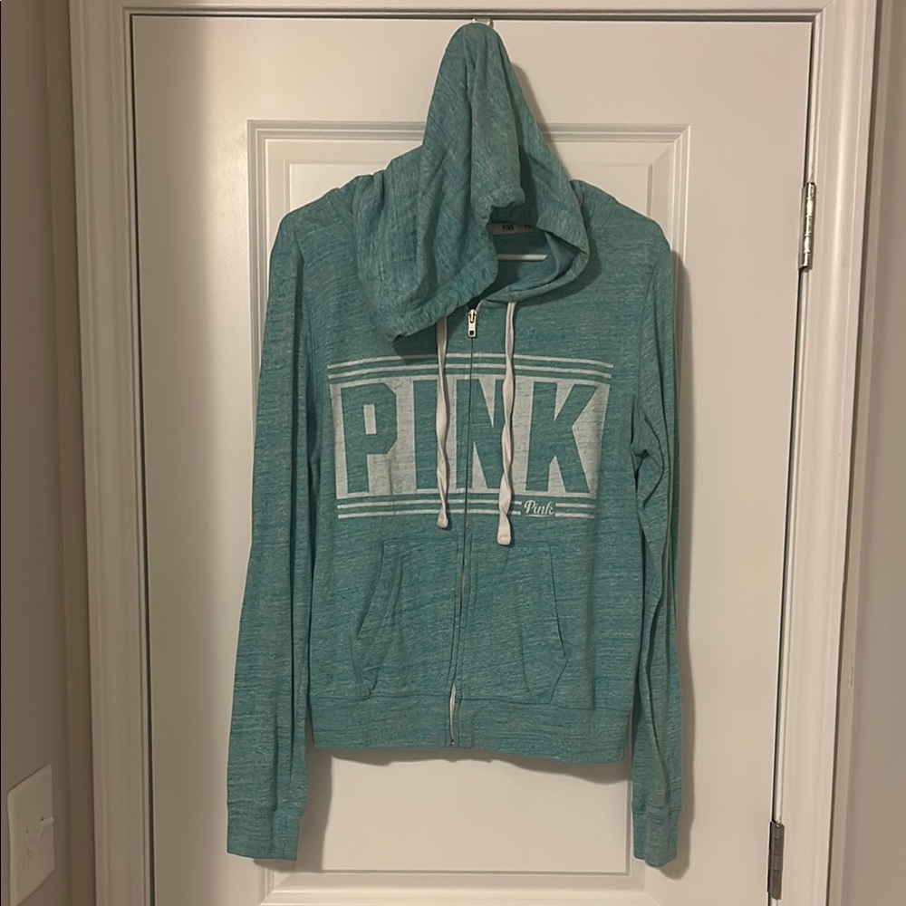 PINK Victoria's Secret Aqua Zip-Up Hoodie